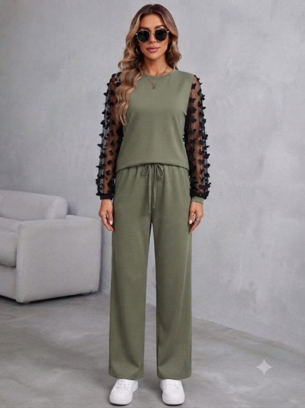 Women's Long-Sleeve Crew Neck Top and Wide-Leg Trousers Loungewear Set - Janes - by Peralane - photo 3