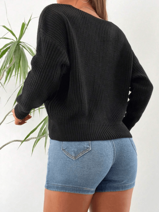 Women's Black Knit Cardigan with Button Detail - Janes - by Peralane - photo 3