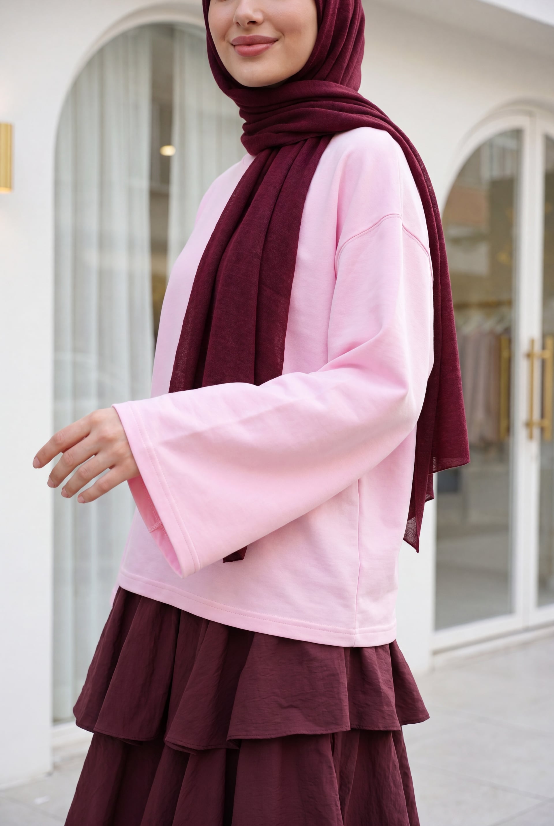 Round Neck Loose Fit Knit Blouse - Powder Pink - Podyumplus - by Peralane - photo 3