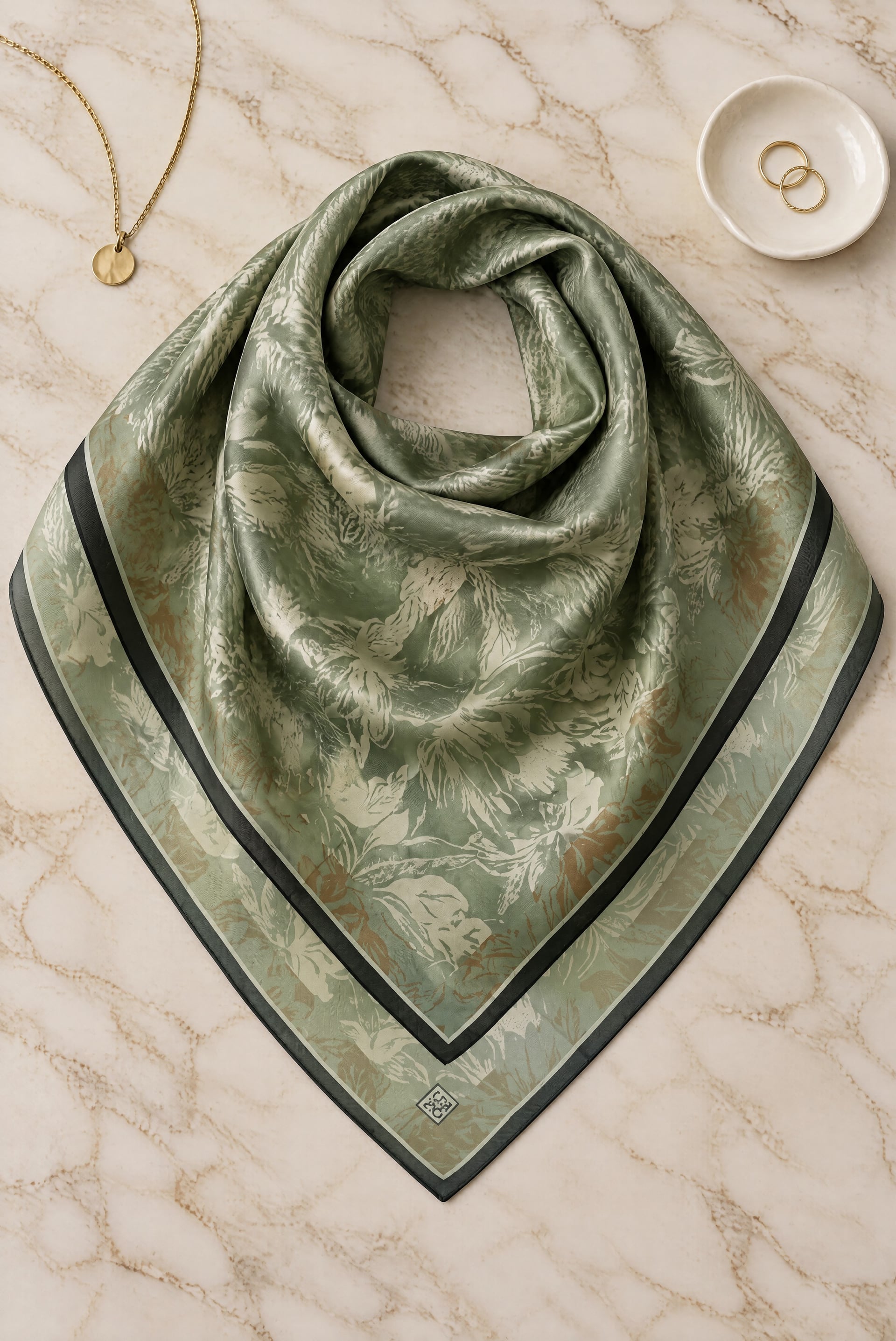 Sakura Flower Print Soft Scarf - Sage Green - Podyumplus - by Peralane - photo 2