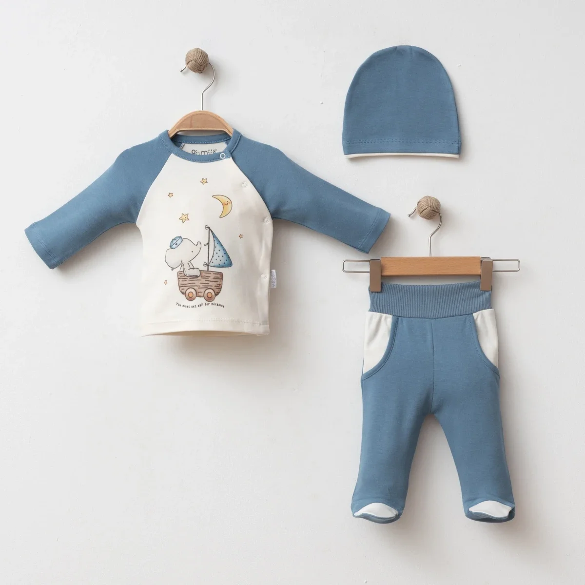 Sailing Elephant 3-Piece Newborn Baby Set - Indigo - Gumus Baby - by Peralane
