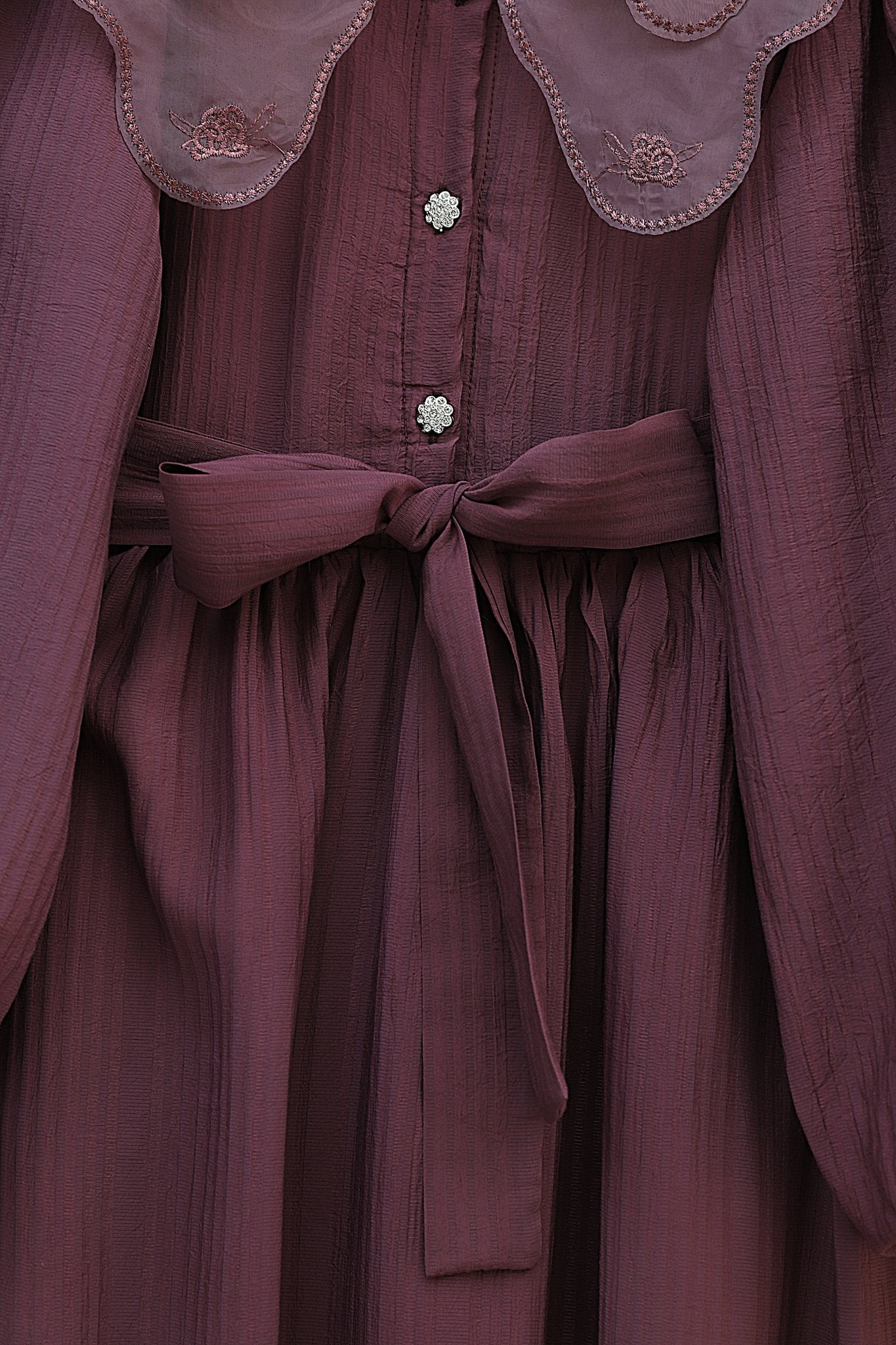 Organza Baby Collar Stone Button Crinkle Dress - Plum - Podyumplus - by Peralane - photo 5