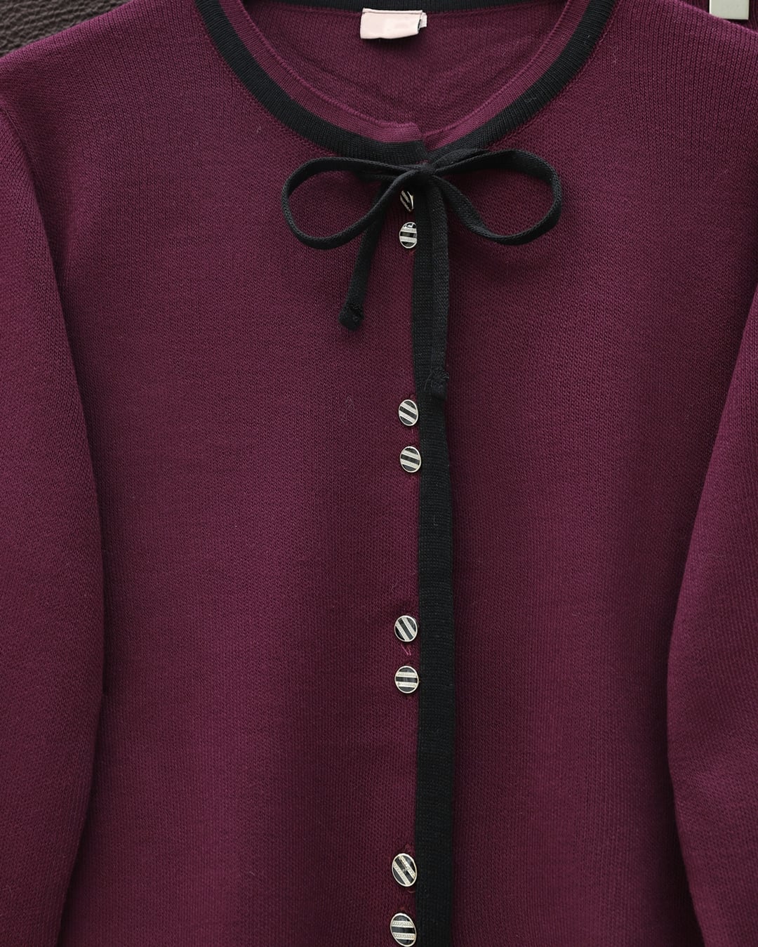 Lace-Up Trim Button Skirt Knit Set - Burgundy - Podyumplus - by Peralane - photo 4