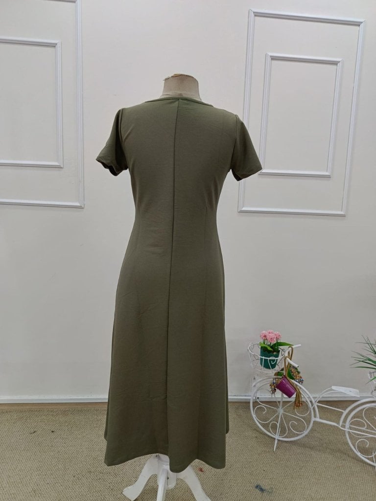 Women's Short Sleeve Round Neck Deep Slit Viscose Knit Dress - Janes - by Peralane - photo 6