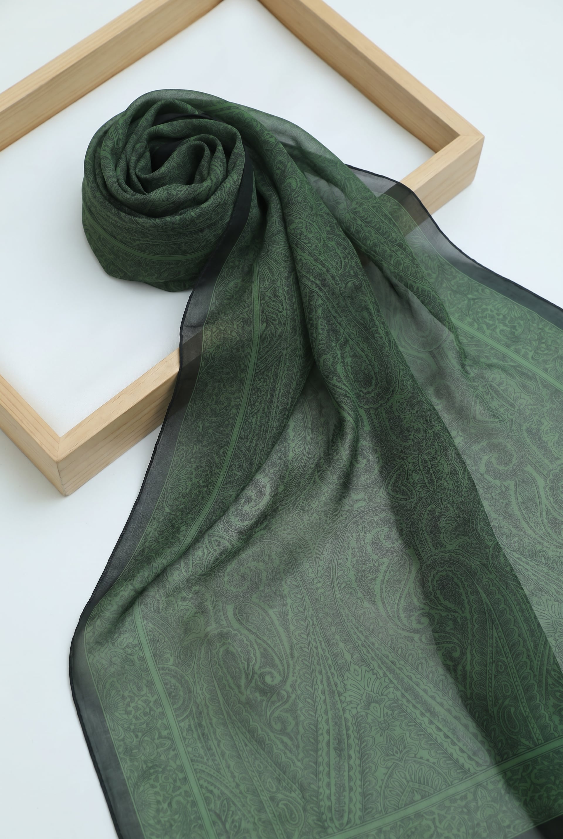 Ethnic Print Voile Scarf - Dark Green - Podyumplus - by Peralane