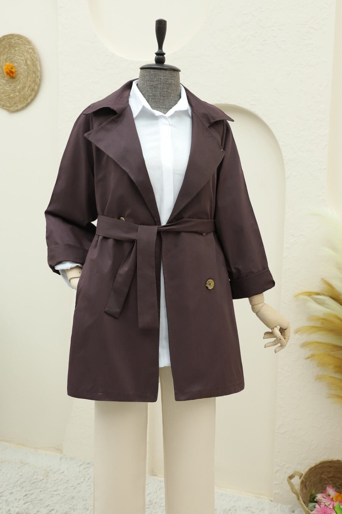 Bolero Detail Buttoned Mid-Length Trench Coat - Dark Brown - Podyumplus - by Peralane - photo 3