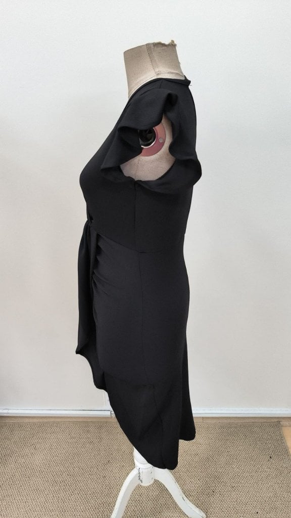 Women's Black Midi Crepe Dress with Flutter Sleeves and Wrap Front - Janes - by Peralane - photo 7