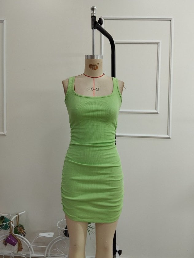 Women's Sleeveless Round Neck Mini Slip Dress - Ribbed Knit, Lime Green - Janes - by Peralane - photo 4