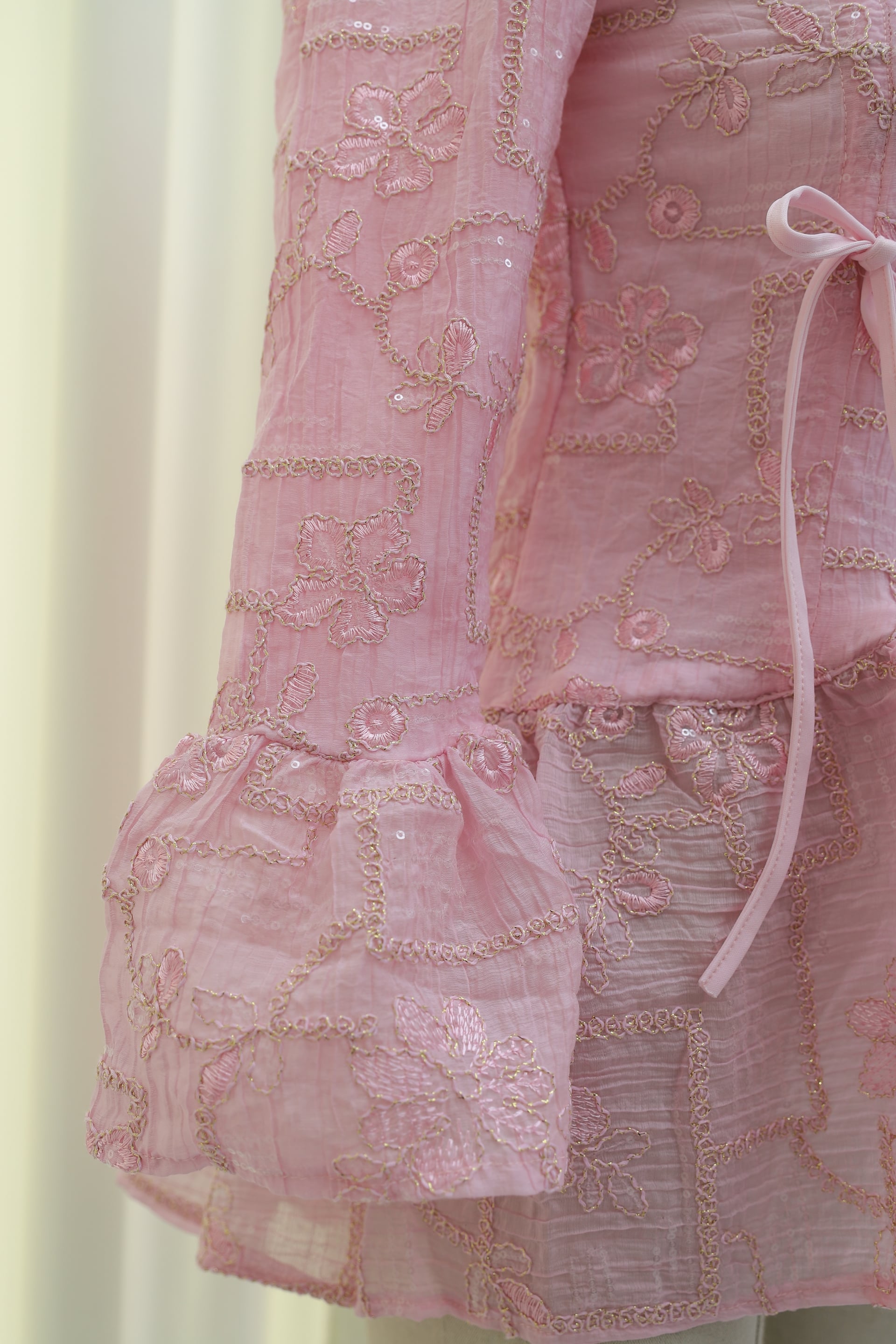 Puff Sleeve Embroidered Tunic in Powder Pink - Podyumplus - by Peralane - photo 7