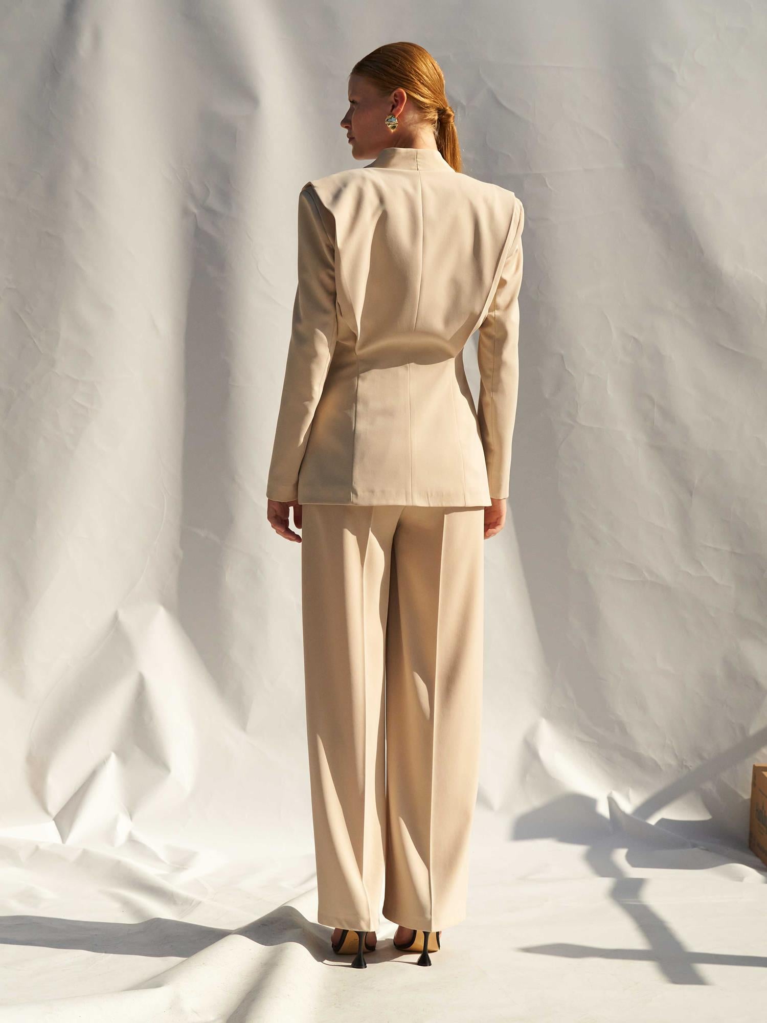High-Waist Wide-Leg Fluid Trousers - Light Beige - Lefon - by Peralane - photo 3
