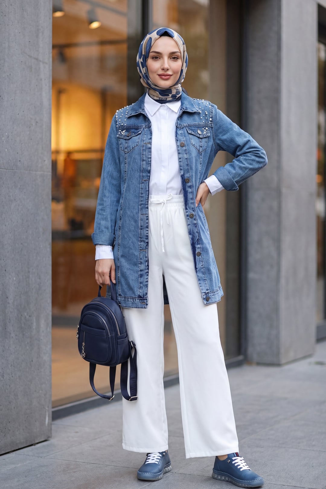 Stone Embellished Washed Denim Jacket - Blue - Podyumplus - by Peralane - photo 5