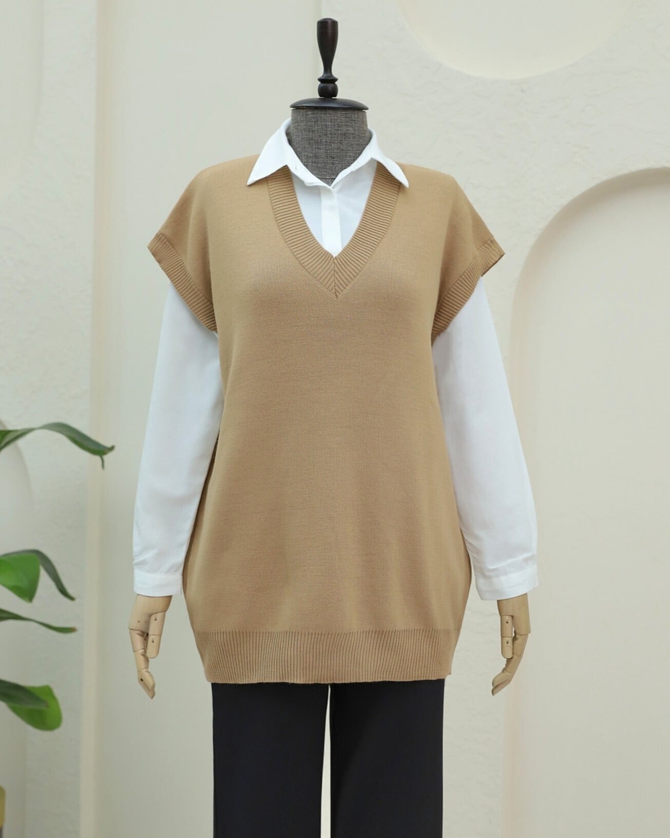 V-Neck Oversize Knit Sweater - Mink - Podyumplus - by Peralane - photo 4