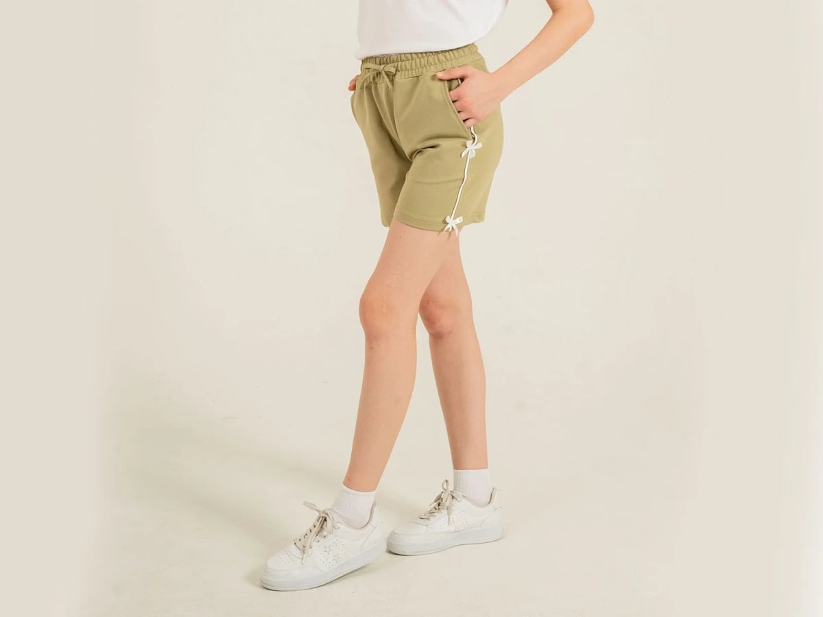 Girls' Casual Drawstring Shorts with Bow Detail - Pack of 4 (Khaki Green) - Nickel - by Peralane