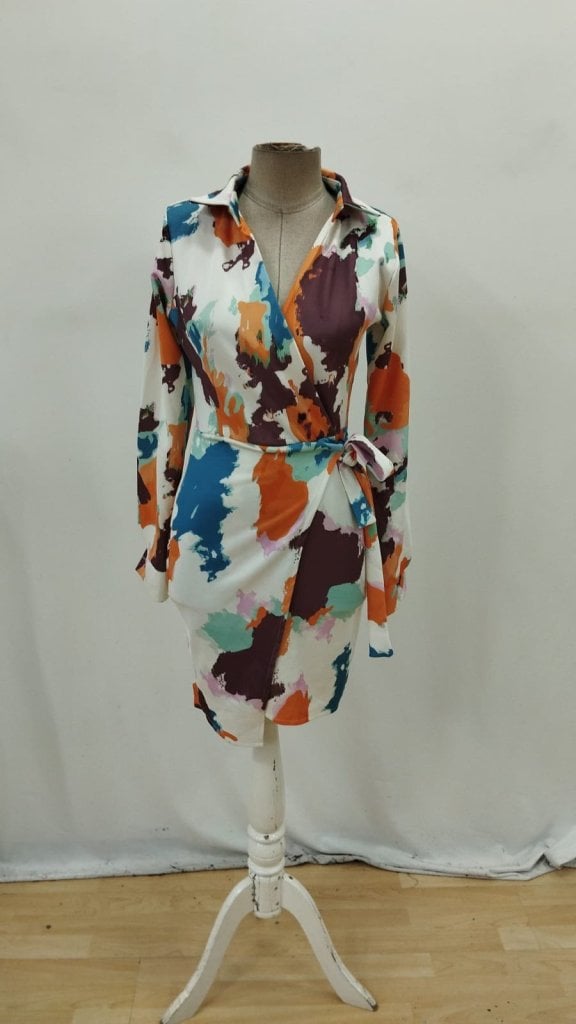 Women's Long Sleeve Collared Side-Tie Mini Print Modal Dress - Janes - by Peralane - photo 5
