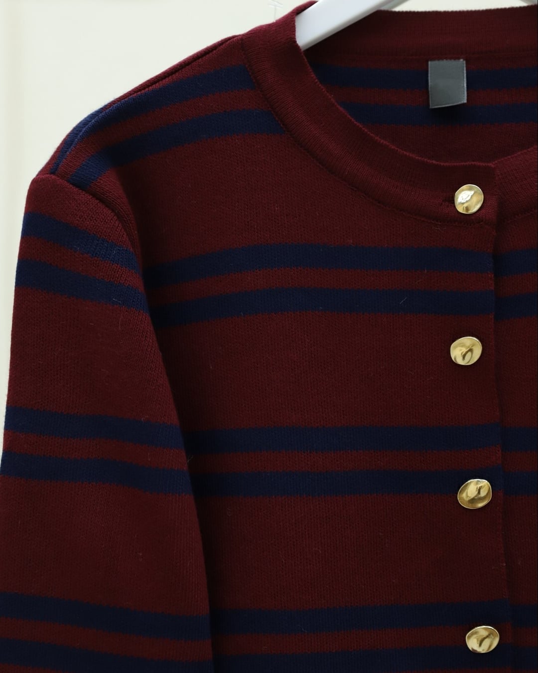 Striped Knit Cardigan with Shiny Buttons - Burgundy - Podyumplus - by Peralane - photo 6