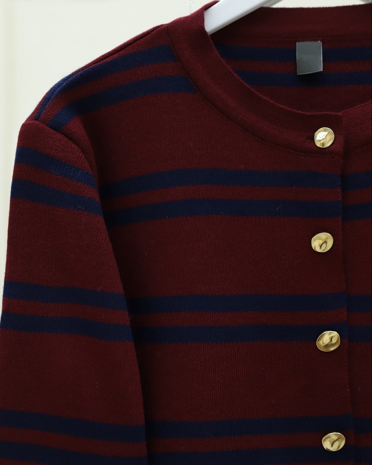 Striped Knit Cardigan with Shiny Buttons - Burgundy - Podyumplus - by Peralane - photo 6