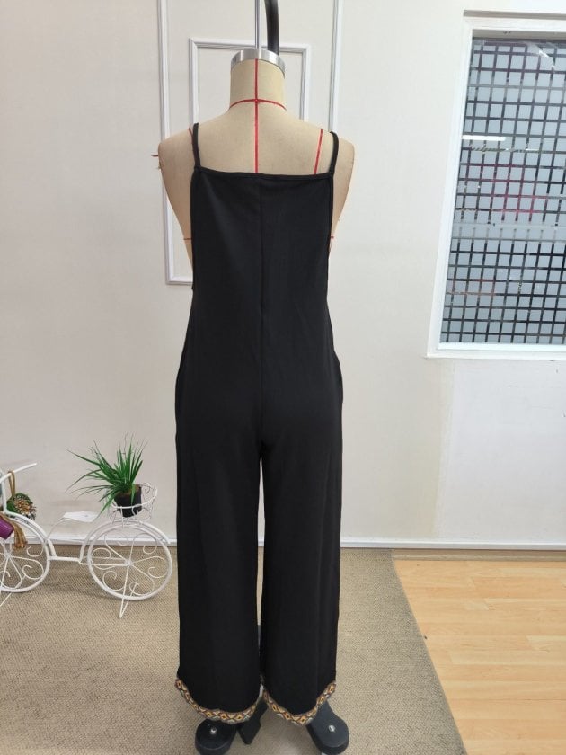Women's Black Ethnic Stripe Jumpsuit with Spaghetti Straps - Janes - by Peralane - photo 8