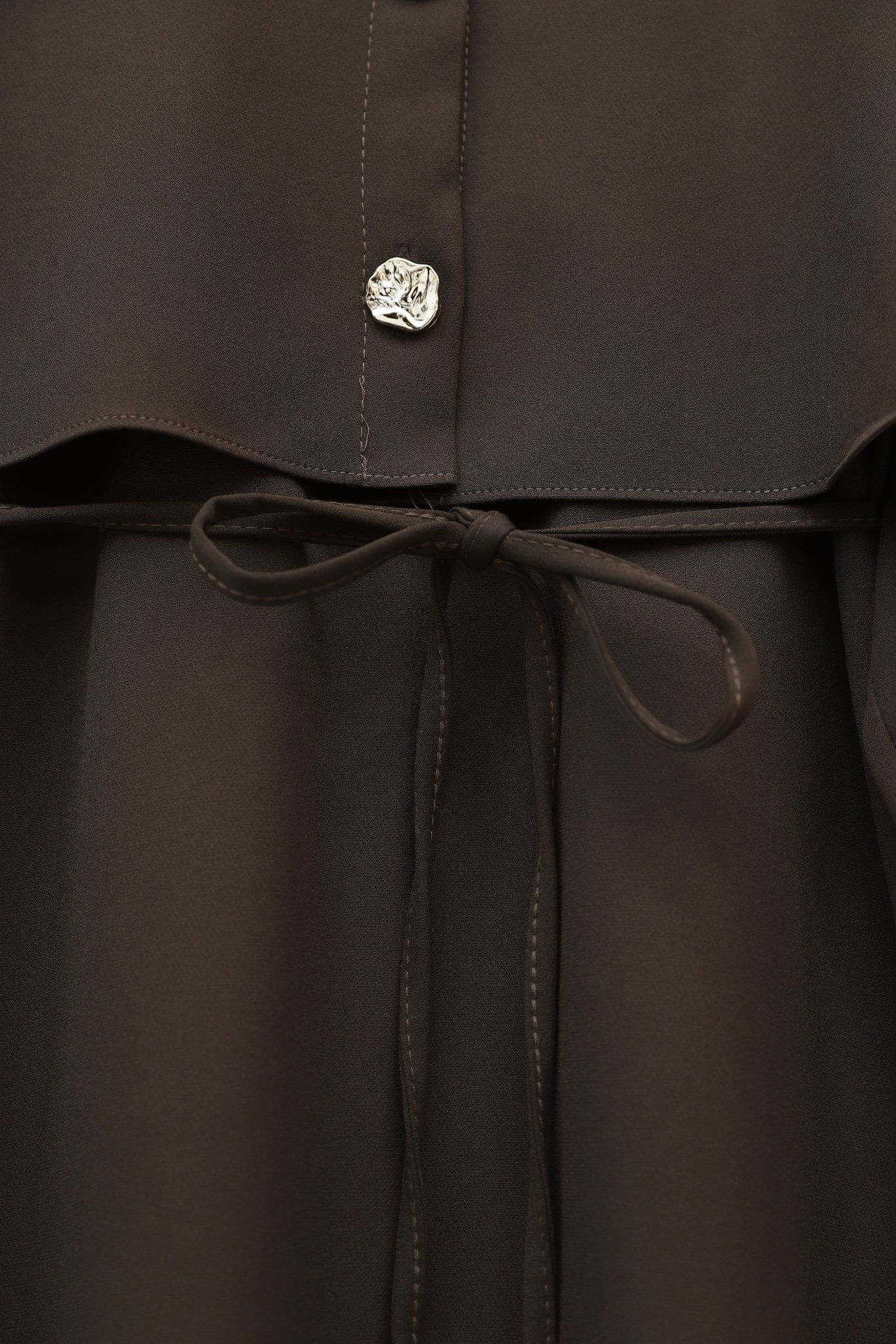 Collar Cape Detail Belted Elastic Cuff Crepe Dress - Brown - Podyumplus - by Peralane - photo 7
