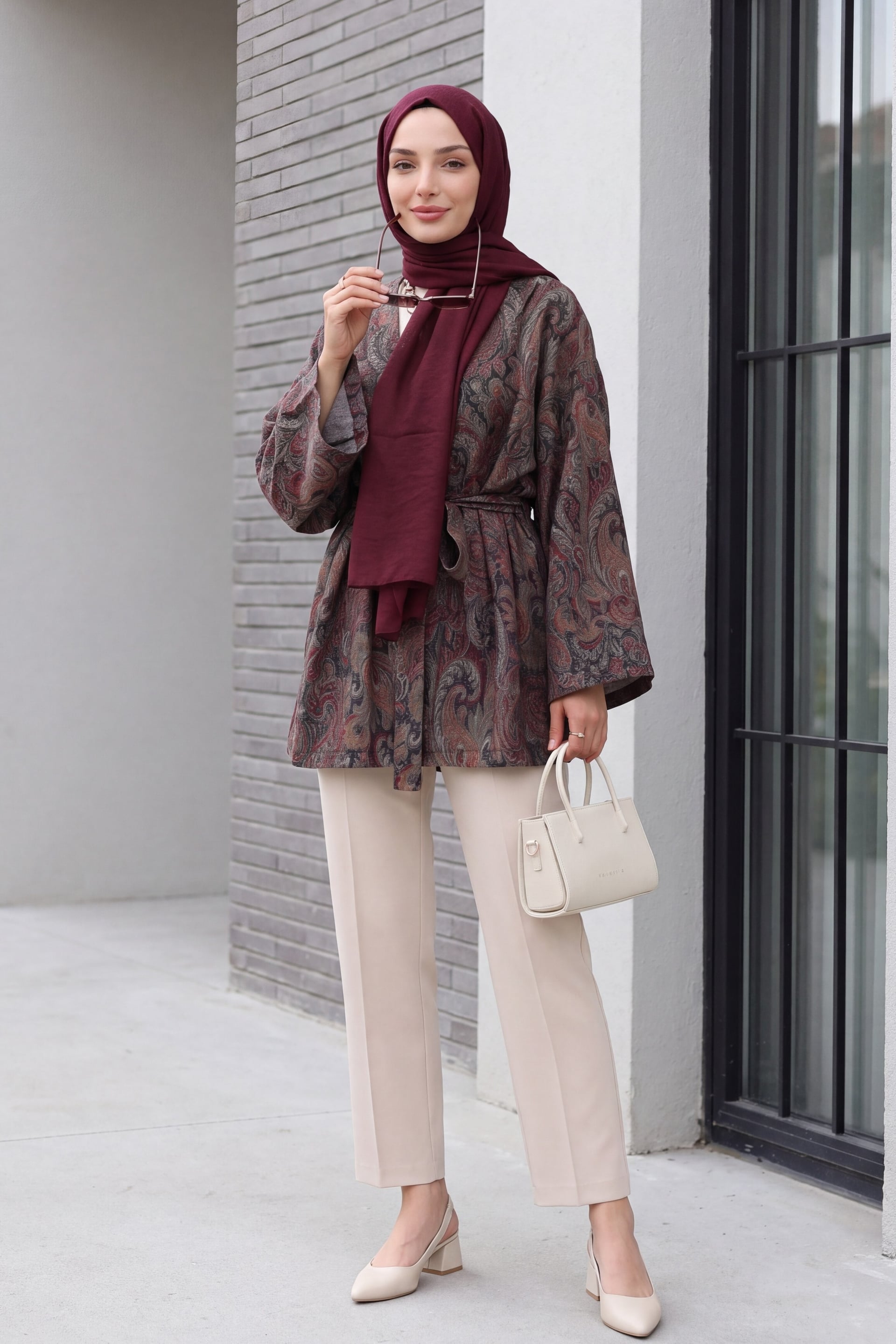 Ethnic Print Tie Waist Kimono in Brown - Podyumplus - by Peralane - photo 4