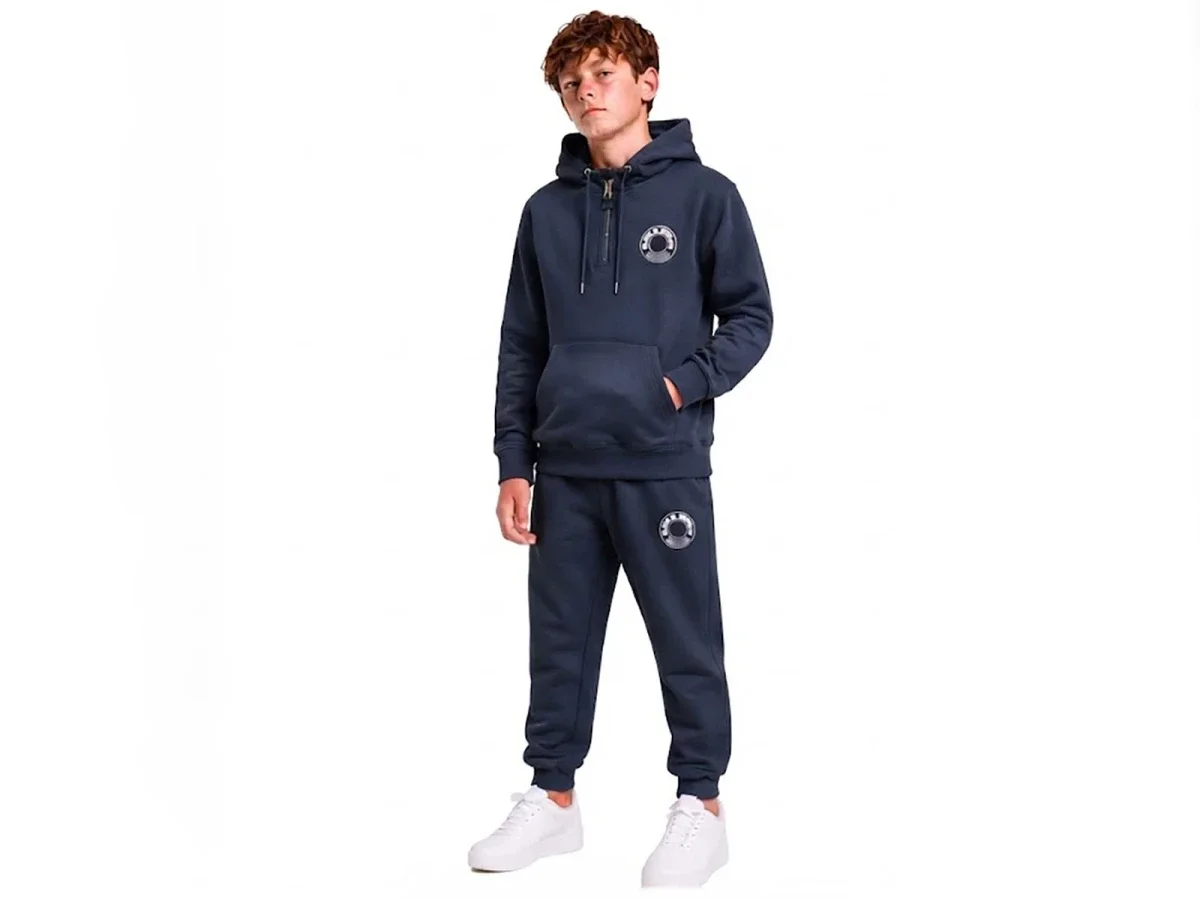 Boys' Navy Blue Hooded Tracksuit Set with Fleece Lining - Koska - by Peralane