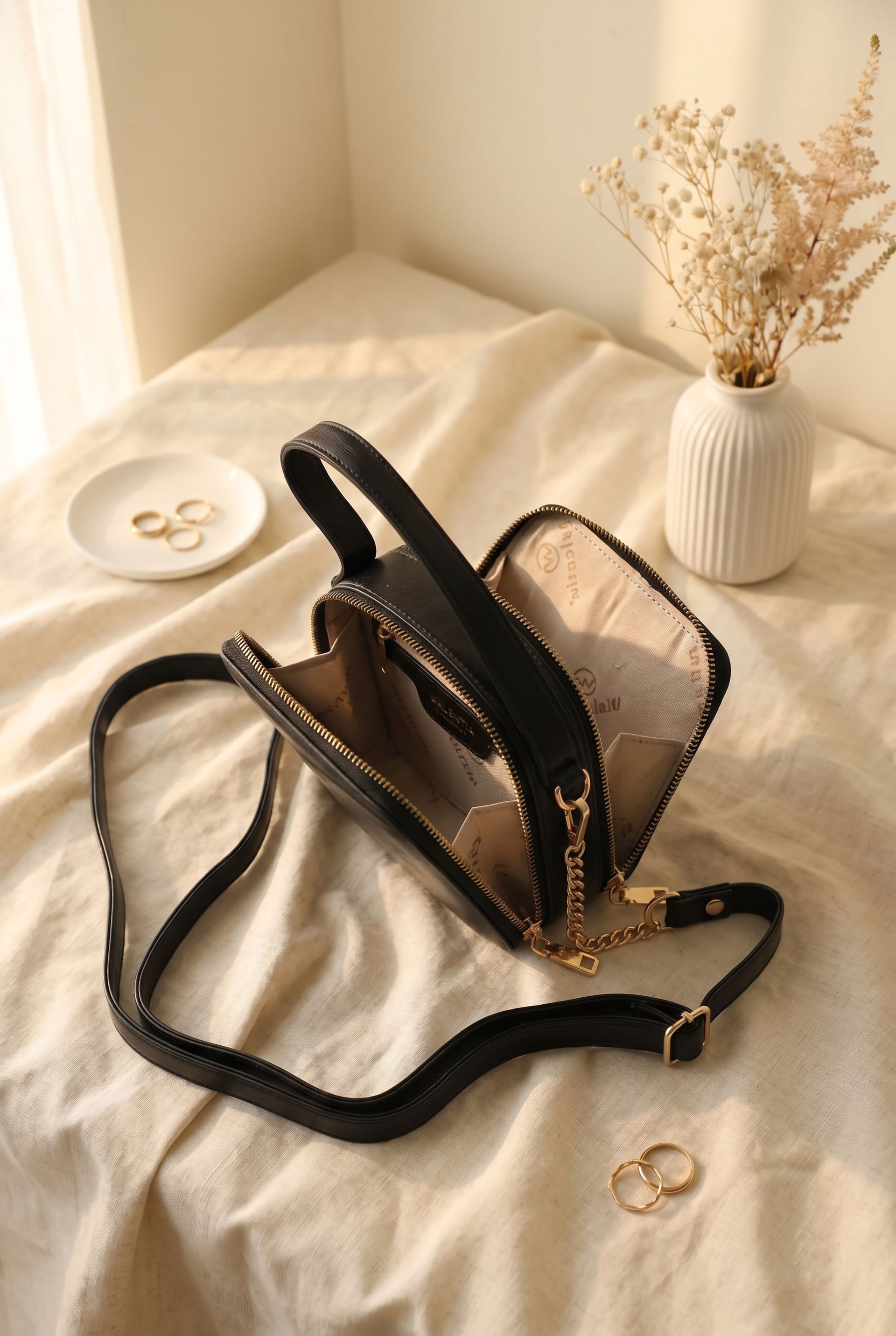 Square Design Functional Mini Shoulder Bag - Black - Podyumplus - by Peralane - photo 2