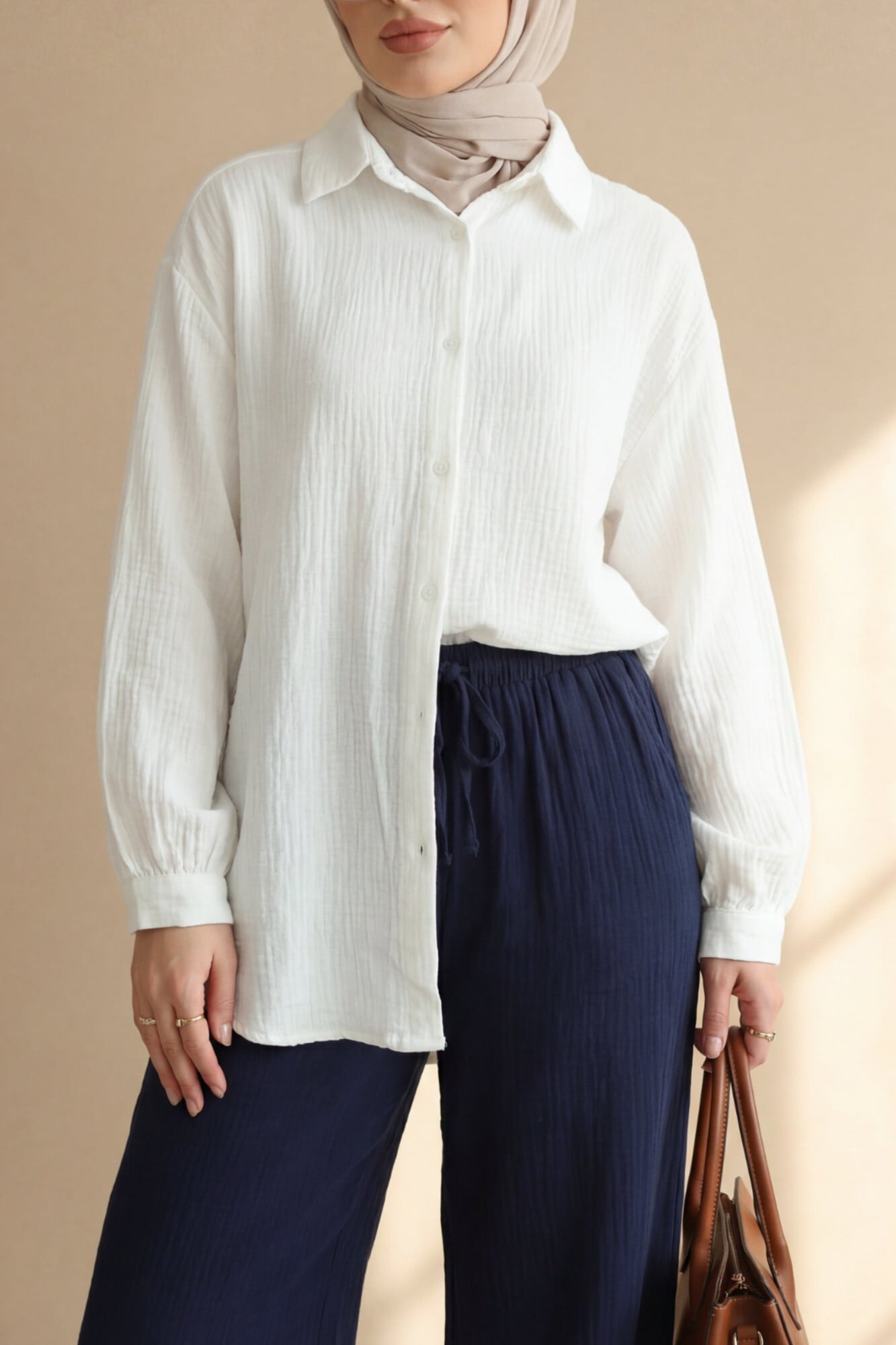 Oval Cut Buttoned Muslin Blouse - Ecru - Podyumplus - by Peralane - photo 3