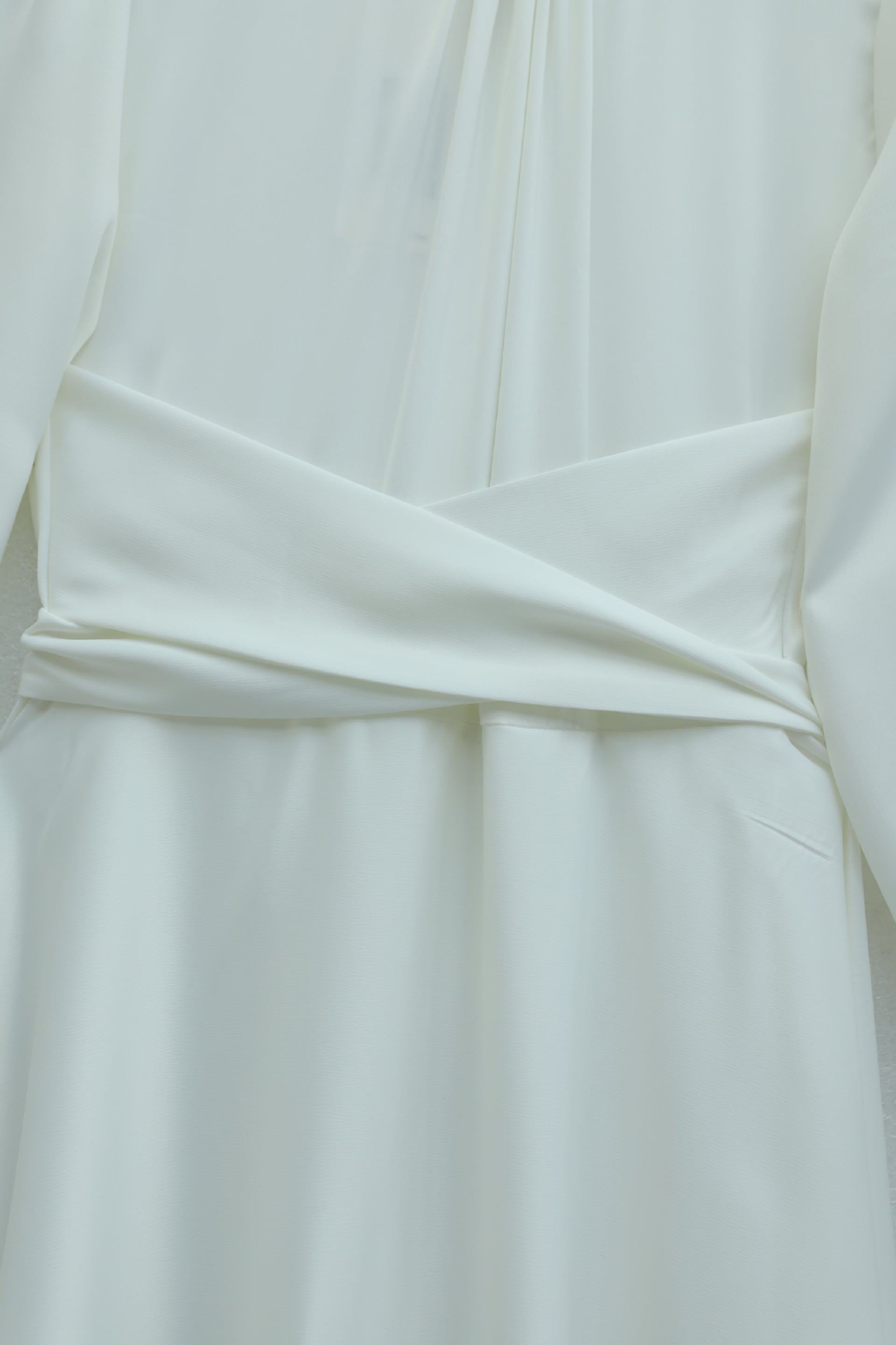 White Wrap-Waist Round Neck Satin Dress - Podyumplus - by Peralane - photo 4