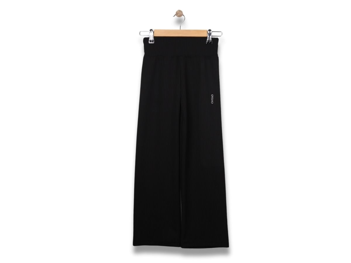 Girls' Black Ribbed Knit Wide-Leg Trousers - Pack of 5 - Langa - by Peralane