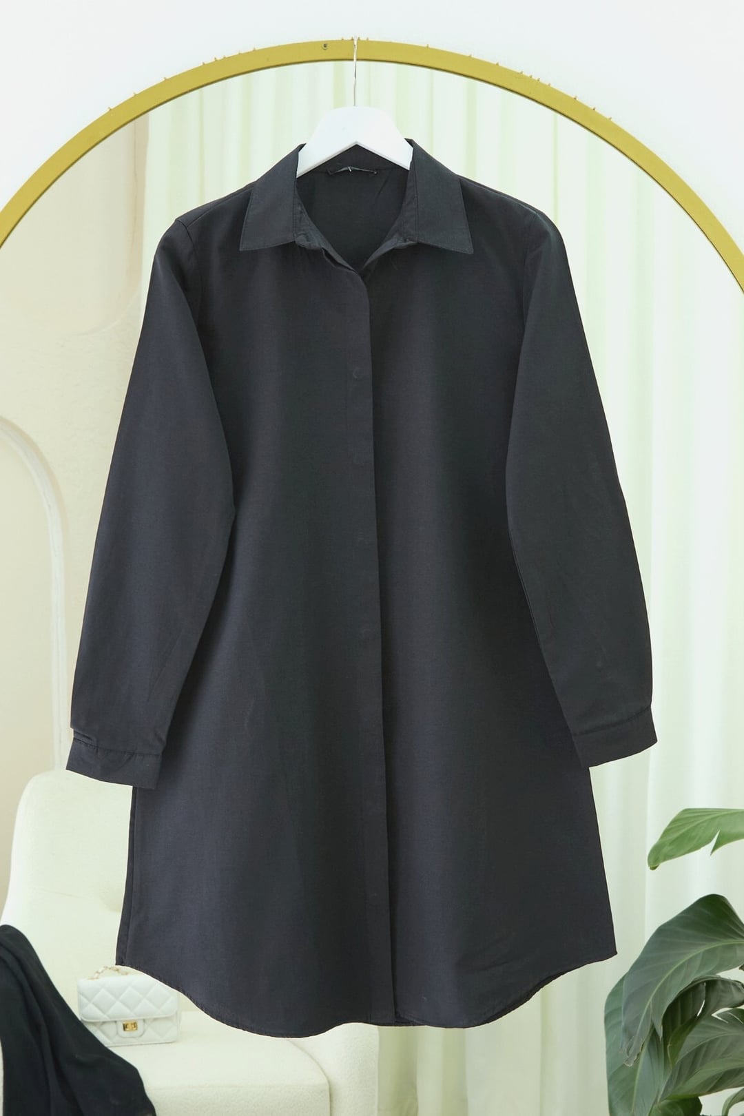 Women's Black Long Tunic Shirt with Hidden Button Placket - Podyumplus - by Peralane - photo 5