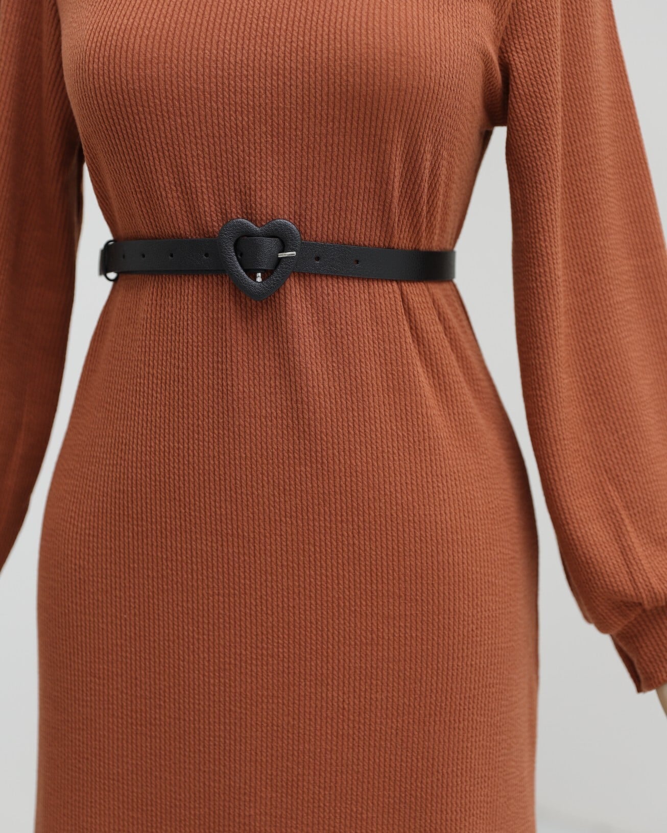 Rust Ribbed Knit Turtleneck Dress for Women - Podyumplus - by Peralane - photo 5