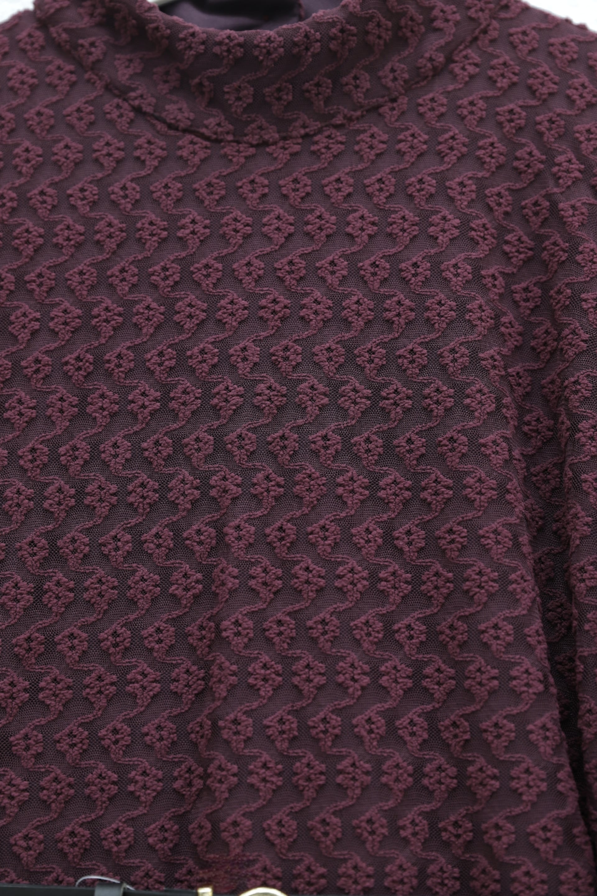 Burgundy High Neck Balloon Sleeve Belted Lined Lace Dress - Podyumplus - by Peralane - photo 5