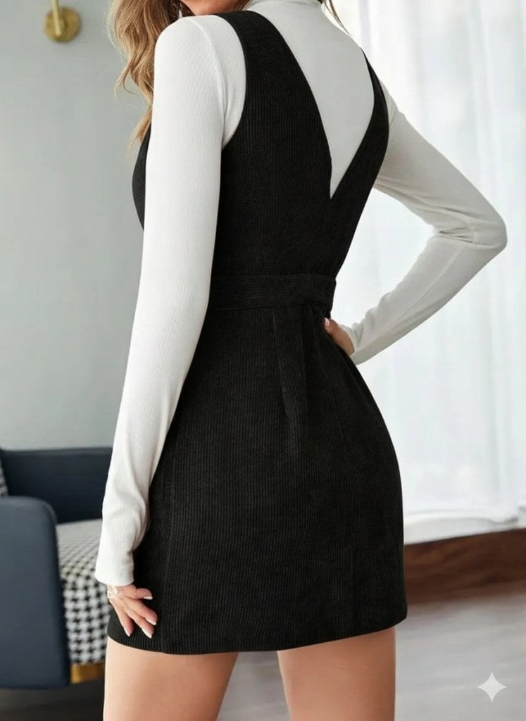 Women's V-Neck Button-Front Mini Corduroy Jumper Dress - Janes - by Peralane - photo 3