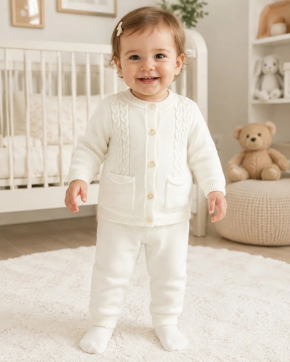 Baby Knit Cardigan and Trousers Set - Off-White - Has Bereket - by Peralane