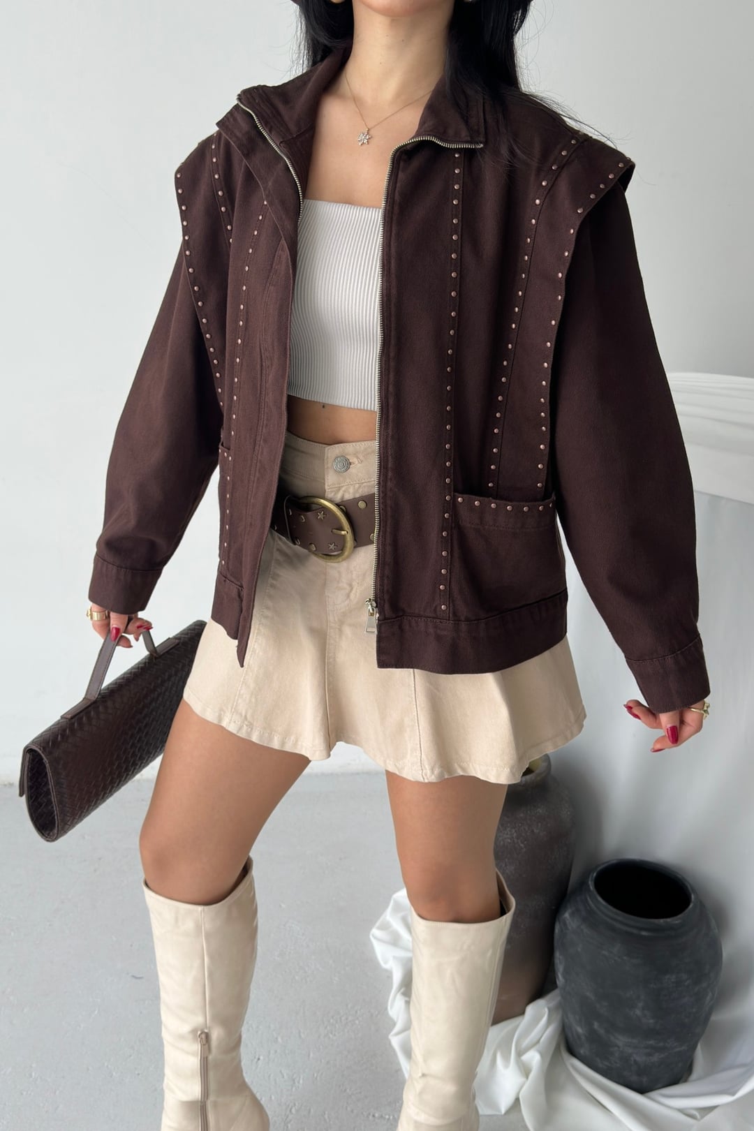 Studded Denim Jacket Brown - Pack of 3 - Xlove - by Peralane - photo 6