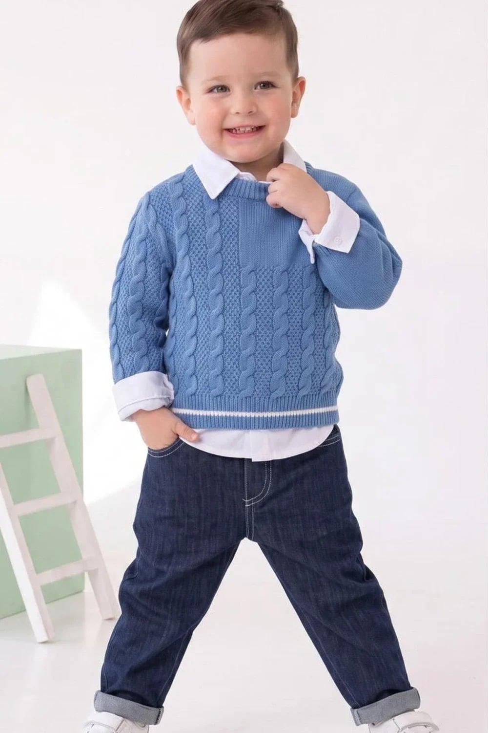 Boys' Knit Sweater and Shirt Set - Blue - Pack of 4 - Has Bereket - by Peralane