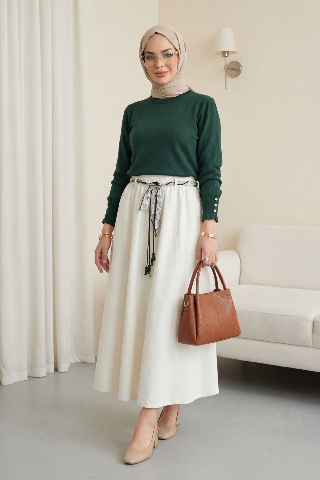 Round Neck Sleeve Button Detail Knit Tunic - Emerald - Podyumplus - by Peralane - photo 3