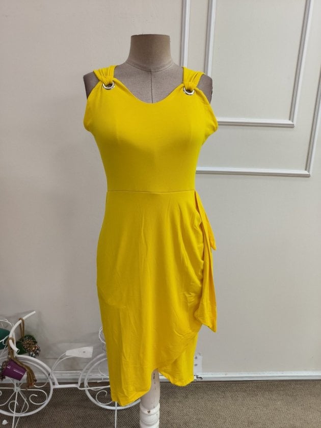 Women's Sleeveless V-Neck Viscose Midi Dress with Metal Ring Details and Side Tie - Janes - by Peralane - photo 4