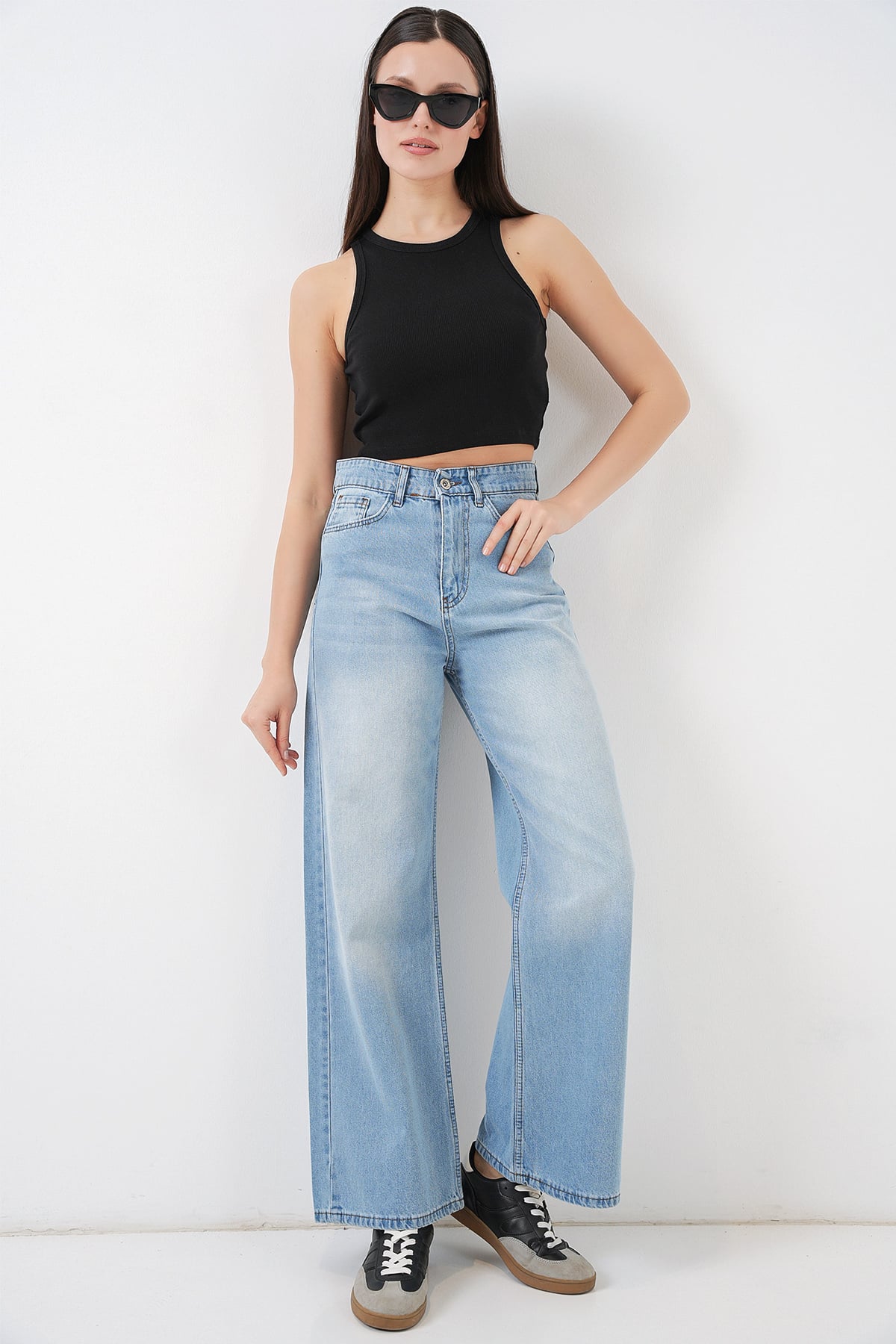 Women's High Waist Wide Leg Palazzo Denim Jeans - Light Blue - Bigdart - by Peralane - photo 4