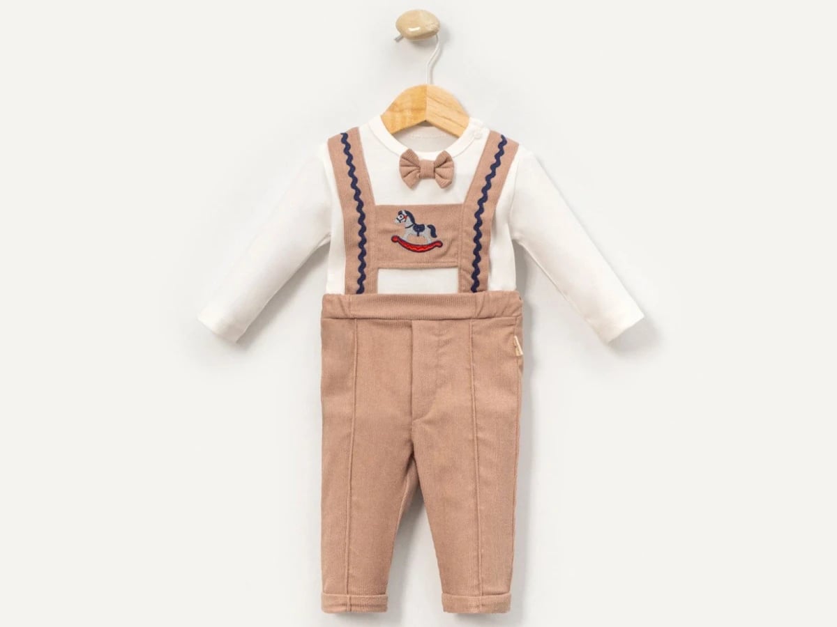 Boys' Corduroy Dungaree Set with Rocking Horse Embroidery - Cayzen - by Peralane