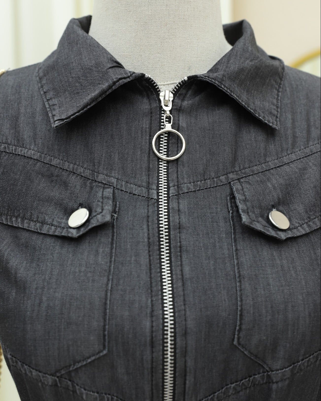 Tunnel Lace Half Zip Pocket Denim Dress - Anthracite - Podyumplus - by Peralane - photo 5