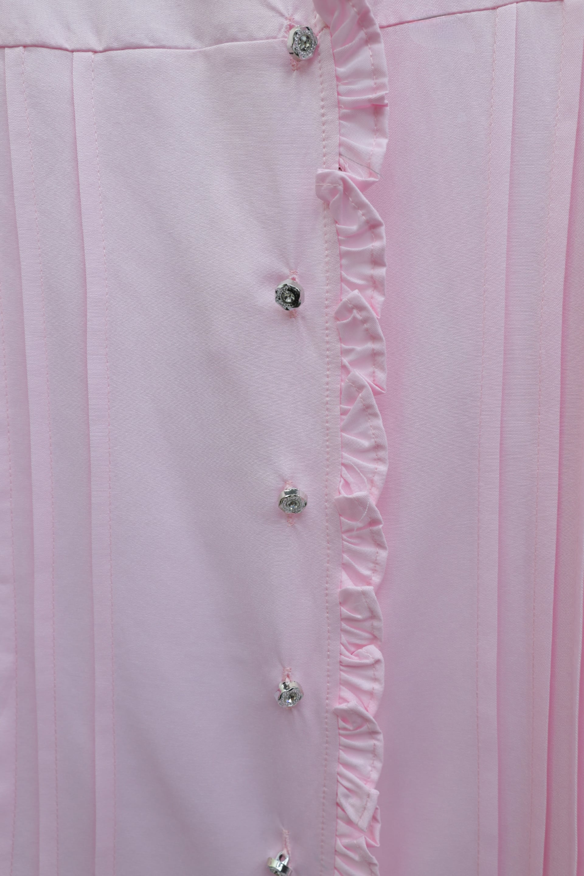 Ruffled Trim Long-Sleeve Tie-Cuff Stone-Button Tunic - Pink - Podyumplus - by Peralane - photo 5