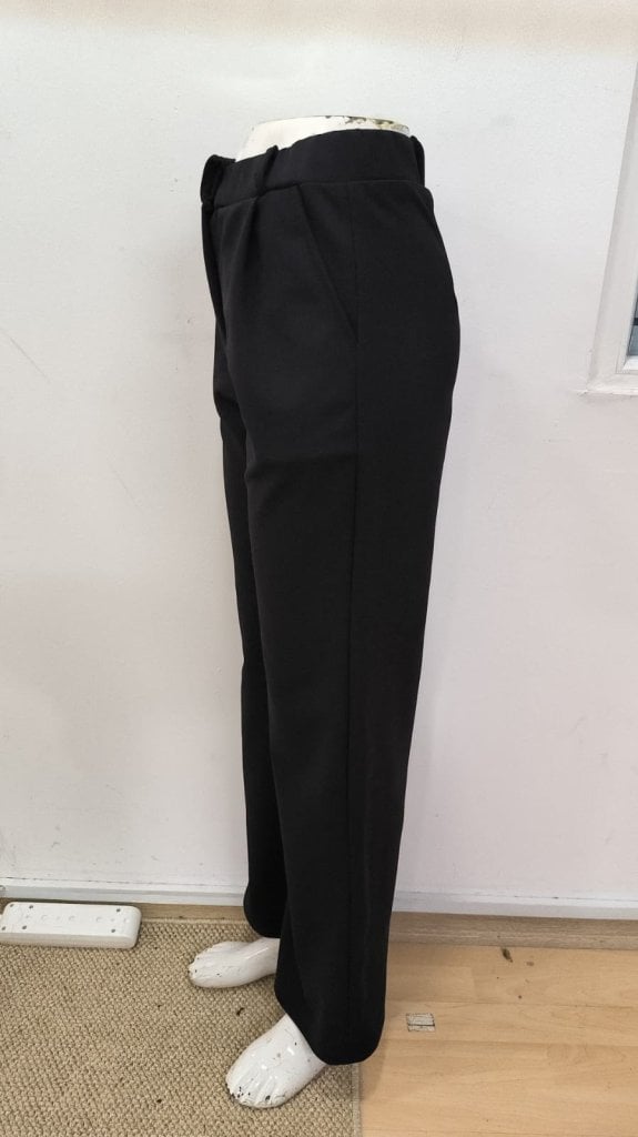 Women's High Waist Pleated Wide Leg Crepe Trousers with Pockets - Black - Janes - by Peralane - photo 6