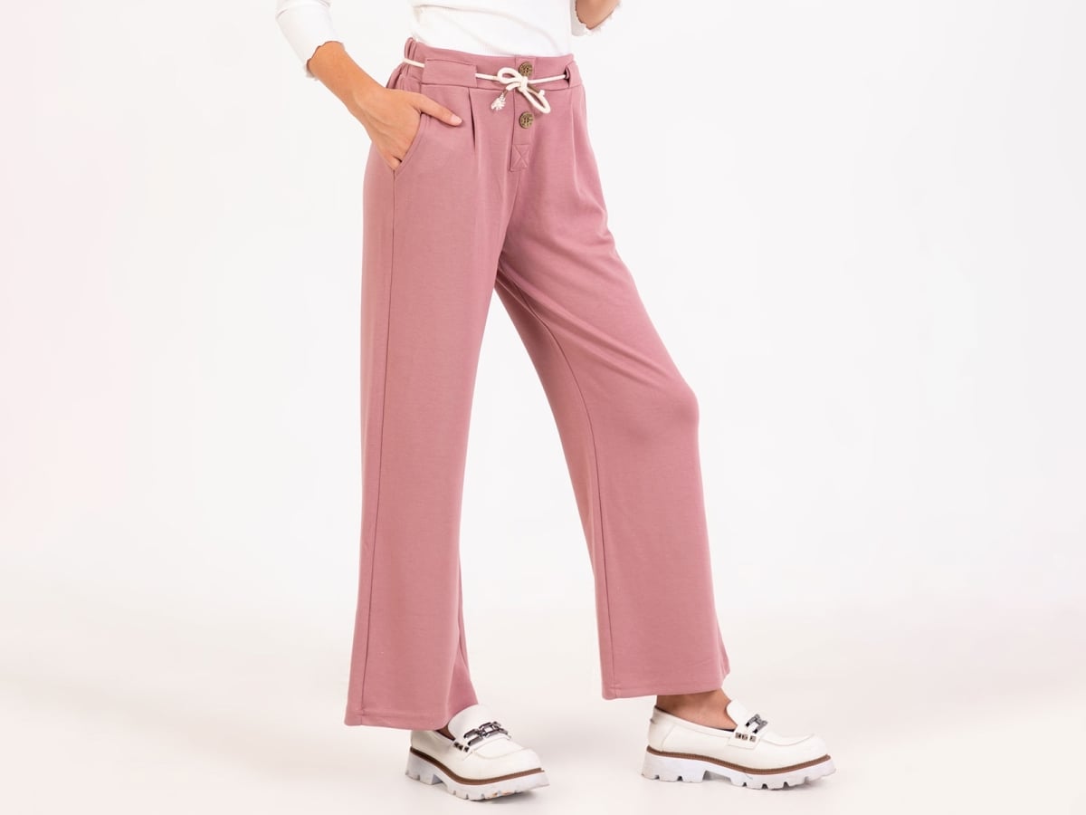 Wide-Leg Girls' Trousers in Dusty Rose - Nickel - by Peralane