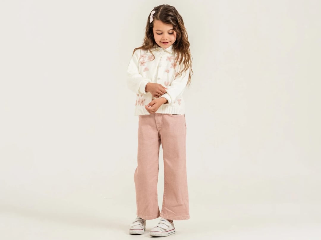 Girls' Knit Cardigan, Shirt and Corduroy Trousers Set in Rose - Pampal Kids - by Peralane