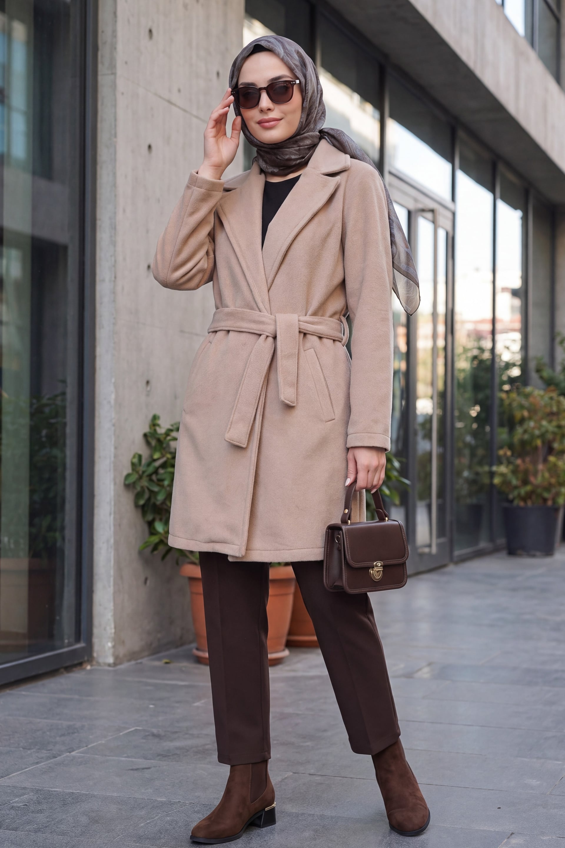 Women's Belted Coat - Light Beige - Bigdart - by Peralane - photo 4