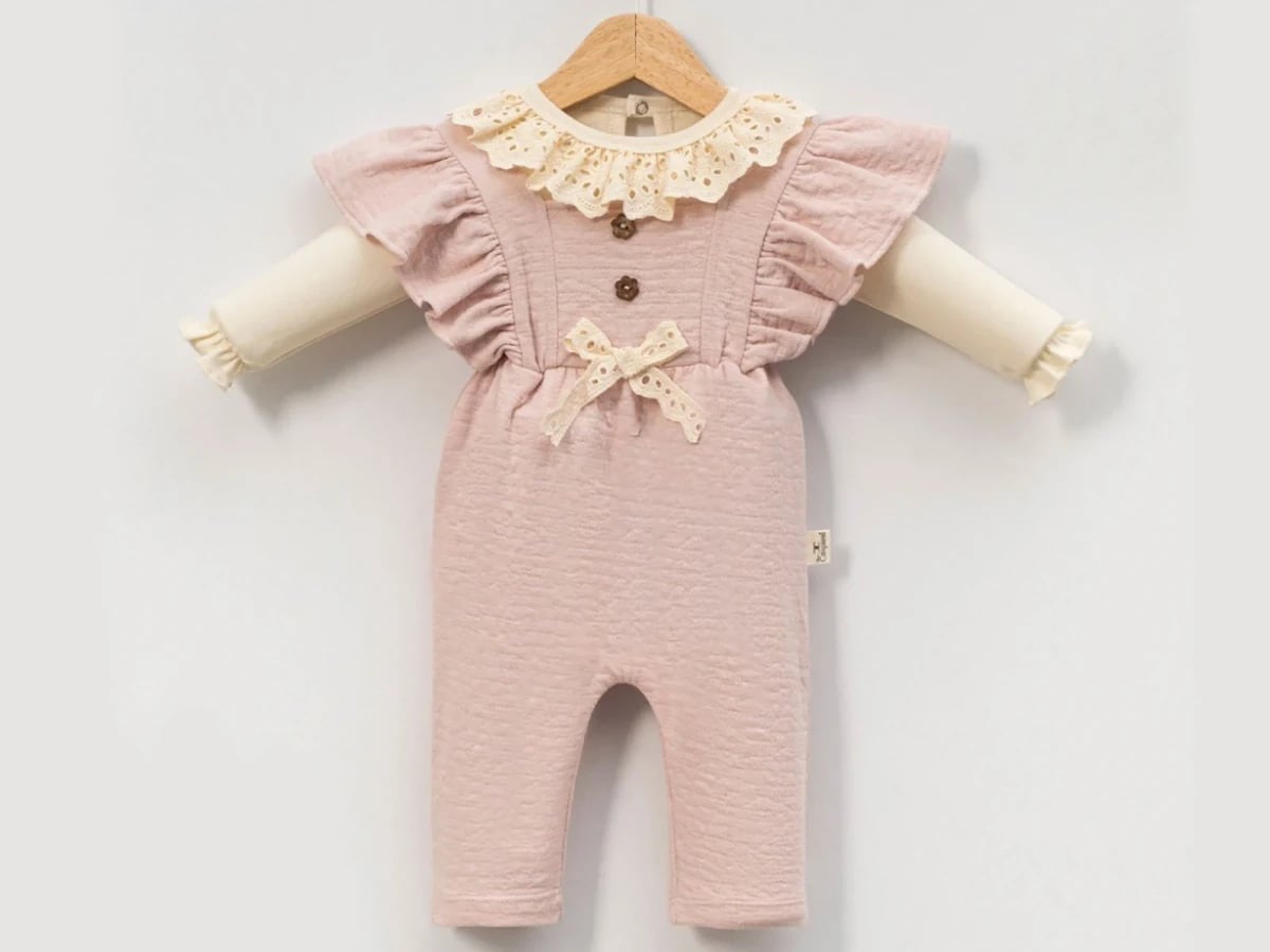 Baby Girl's Quilted Romper Set with Flutter Sleeves and Lace Details - Cayzen - by Peralane