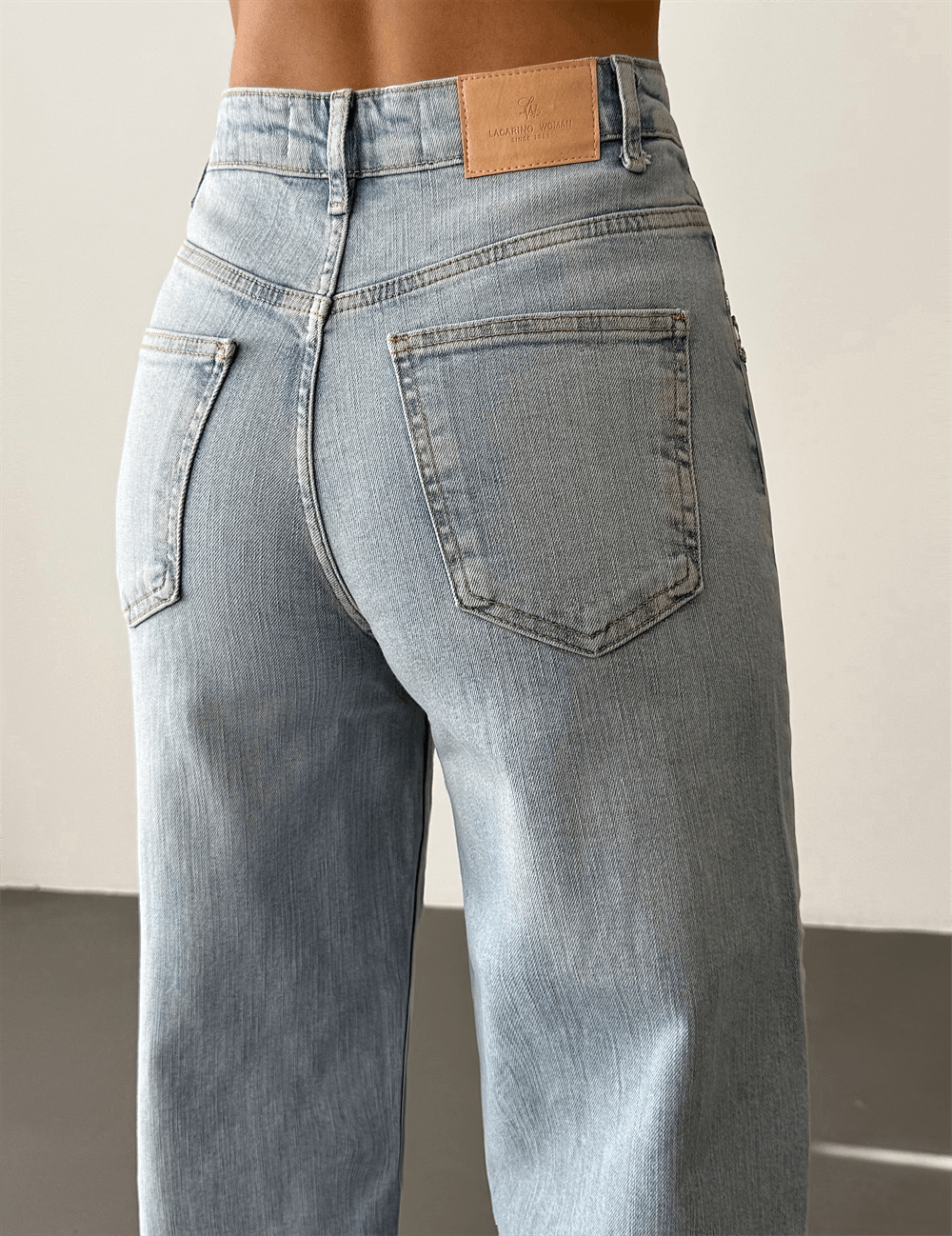 High Waist Rhinestone Detail Light Blue Flared Denim Jeans - Lacarino Jeans - by Peralane - photo 5