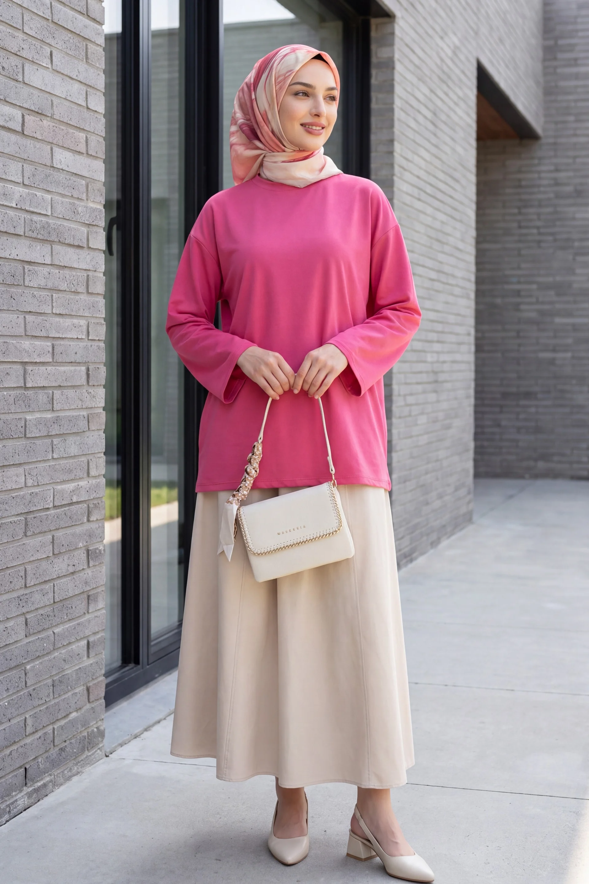 Round Neck Relaxed Fit Knit Tunic - Fuchsia - Podyumplus - by Peralane - photo 4