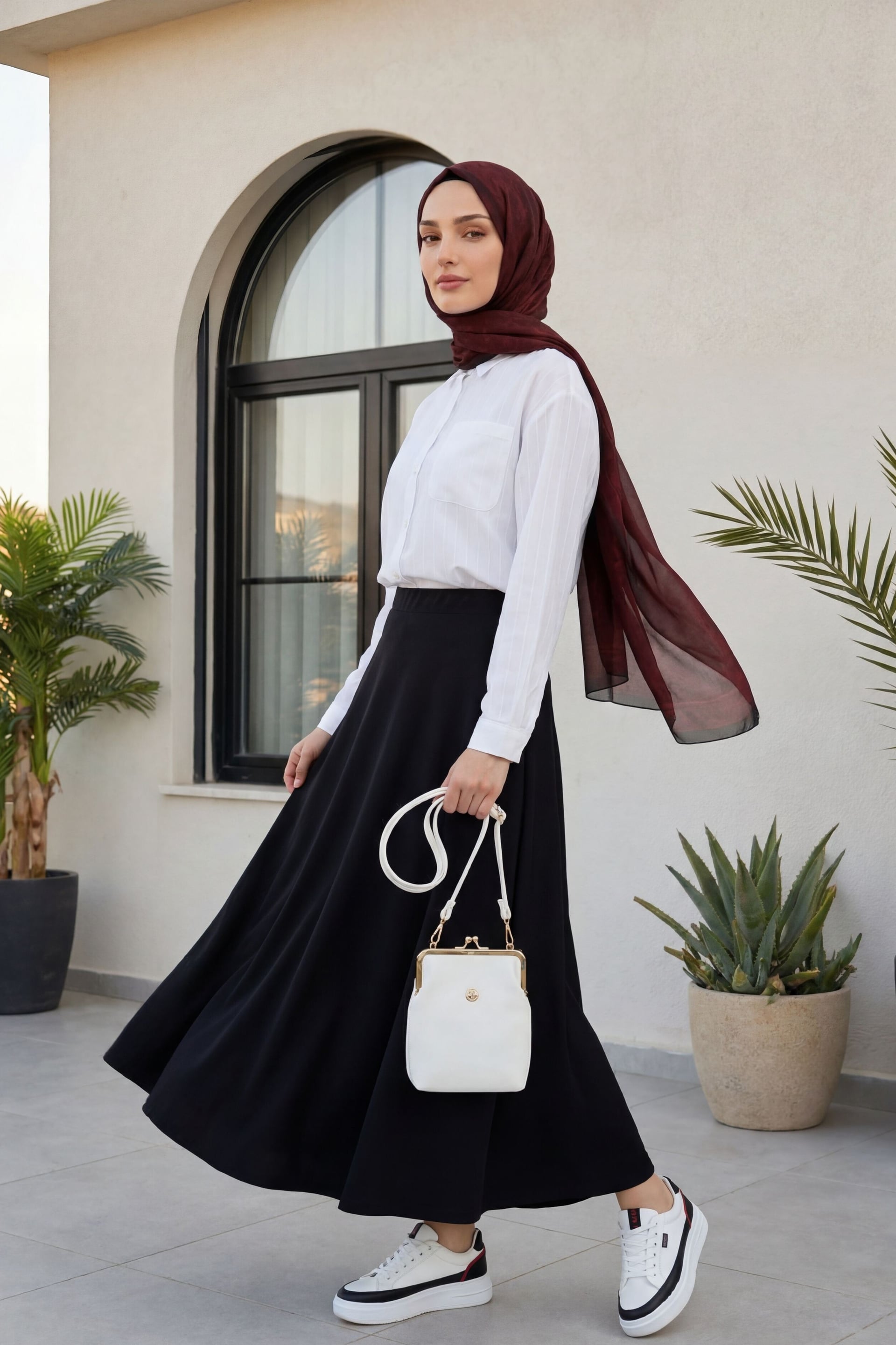 White Longline Linen Shirt with Pleated Sleeves and Skirt Set - Podyumplus - by Peralane - photo 4