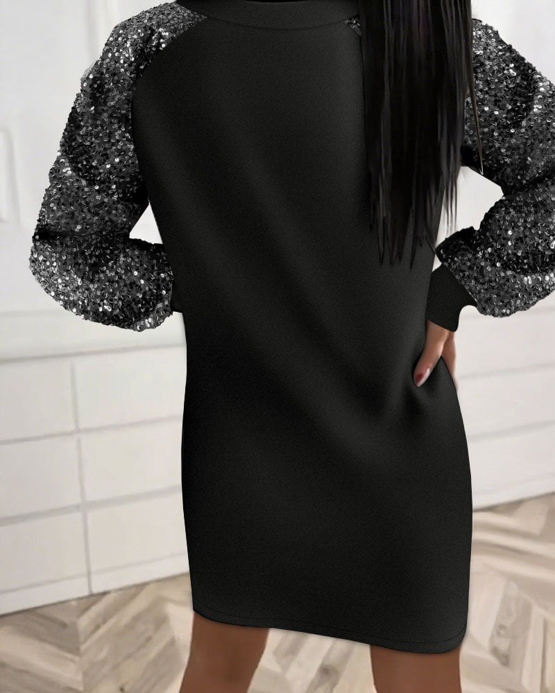 Women's Long Sleeve Sequin Drawstring Mini Dress with Pockets - Black - Janes - by Peralane - photo 3